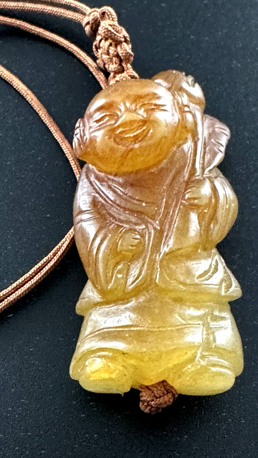 Vintage Asian Necklace Laughing Buddha Chinese Talisman Necklace Good Luck #464