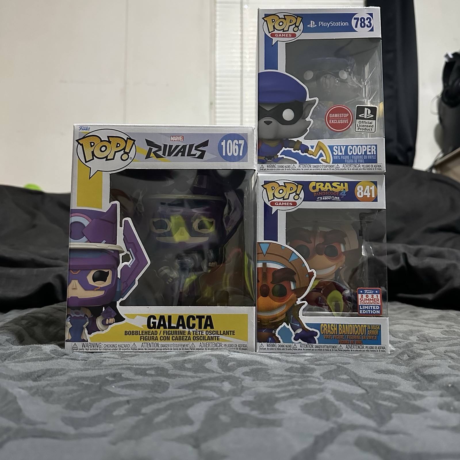 Funko Pop #1067Galacta, #841Crash Bandicoot In Mask Armor, And #783 Sly Cooper