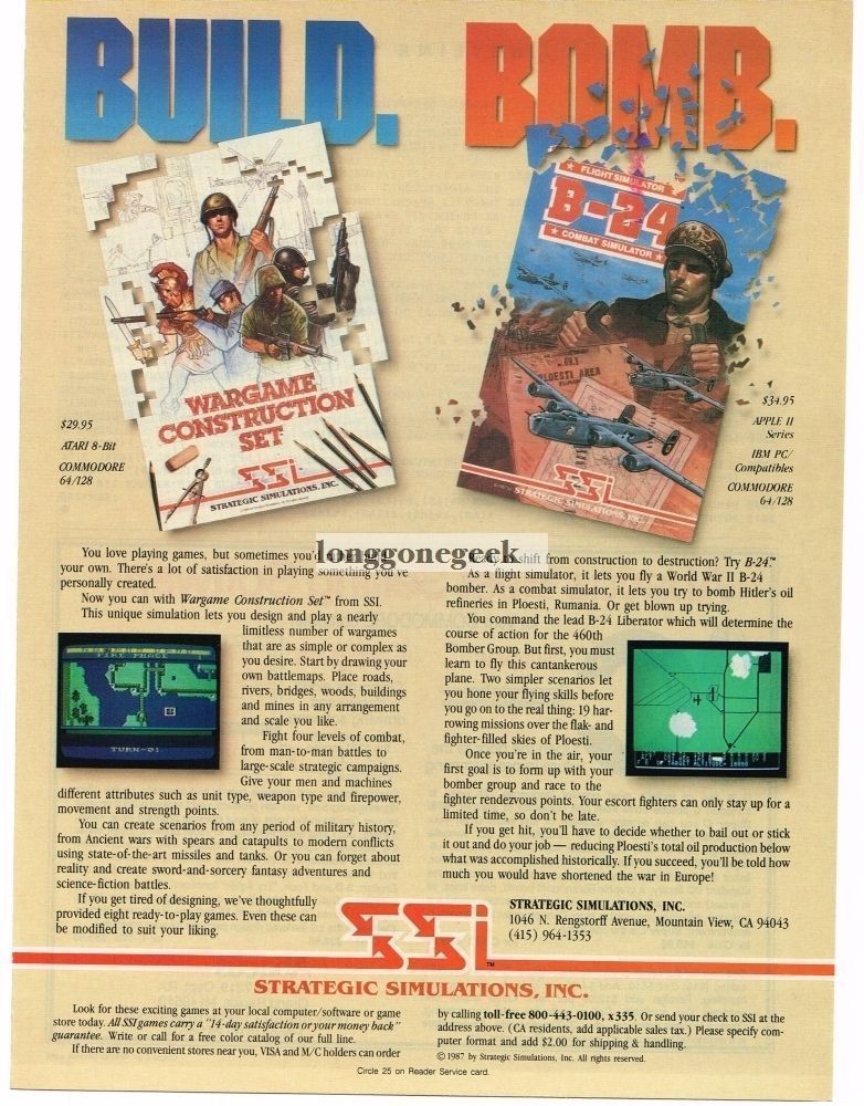 1987 SSI Wargame Construction Set B-24 Computer Video Game Vintage Ad 