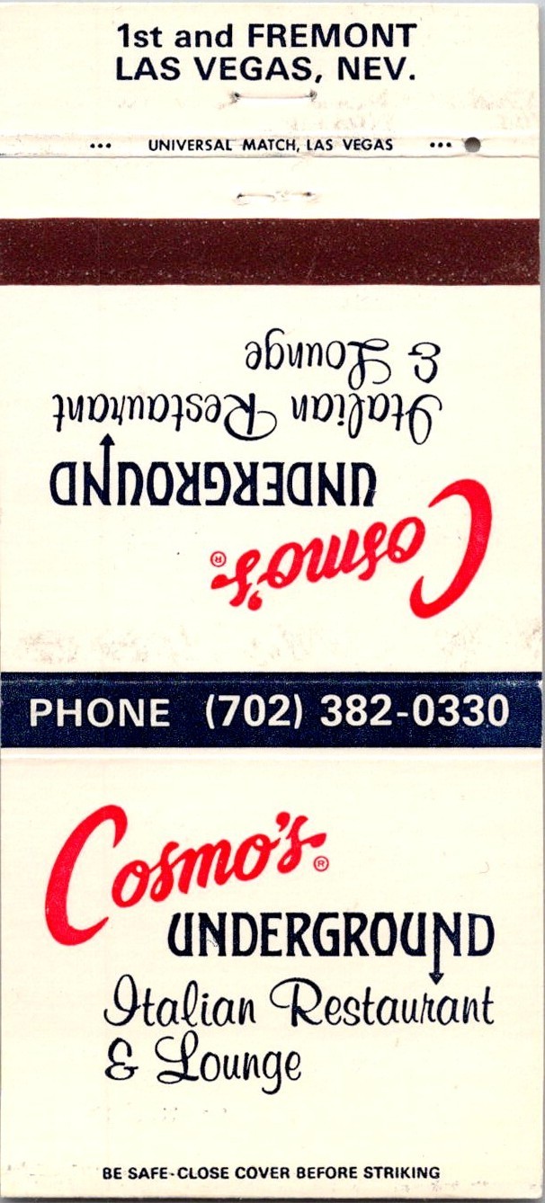 Cosmo's Underground Italian Lounge Las Vegas NV Vintage Matchbook Cover TMM23-2