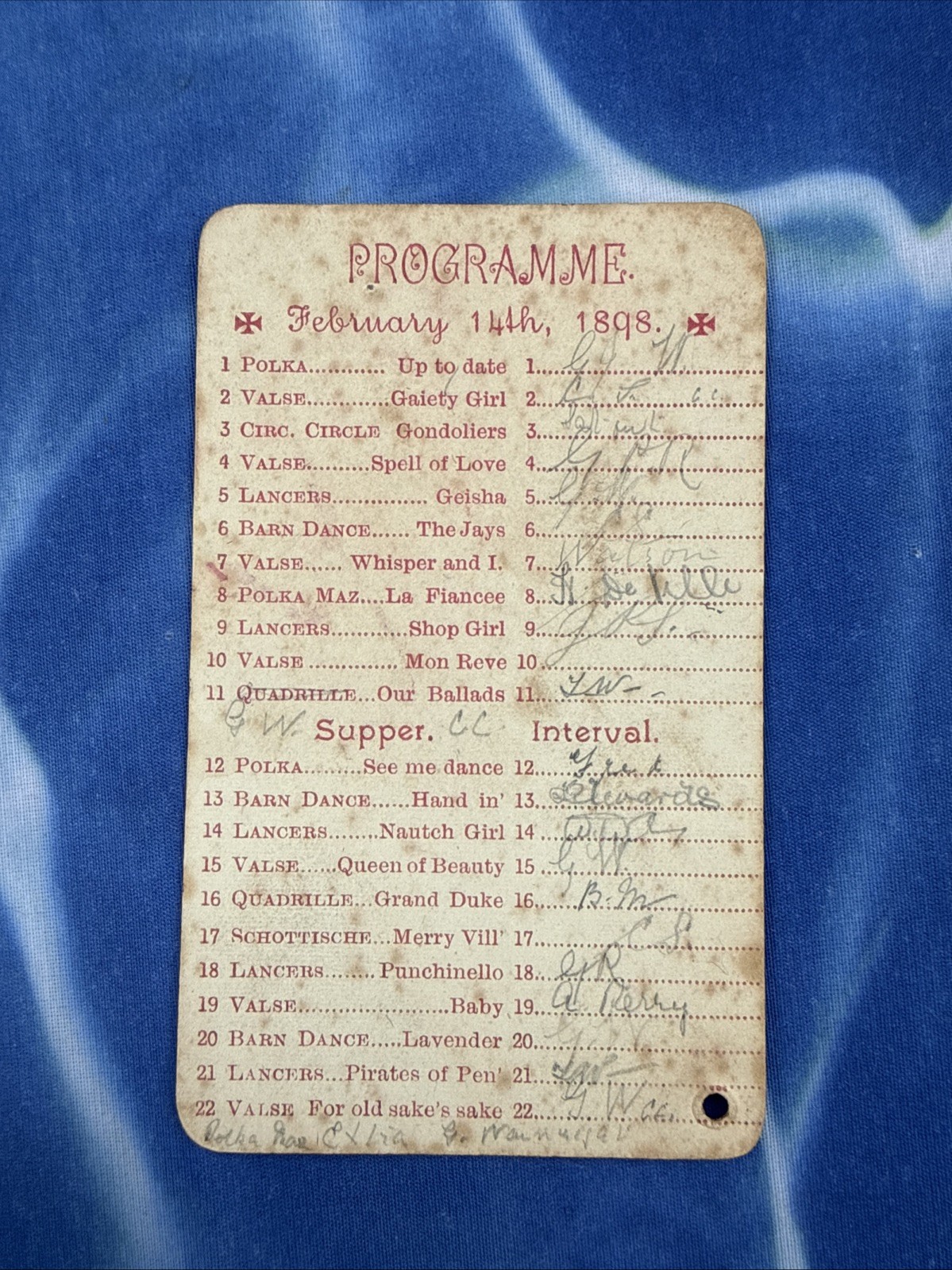 Rare Vintage Antique Victorian Dance Programme Valentines Day February 14th 1898