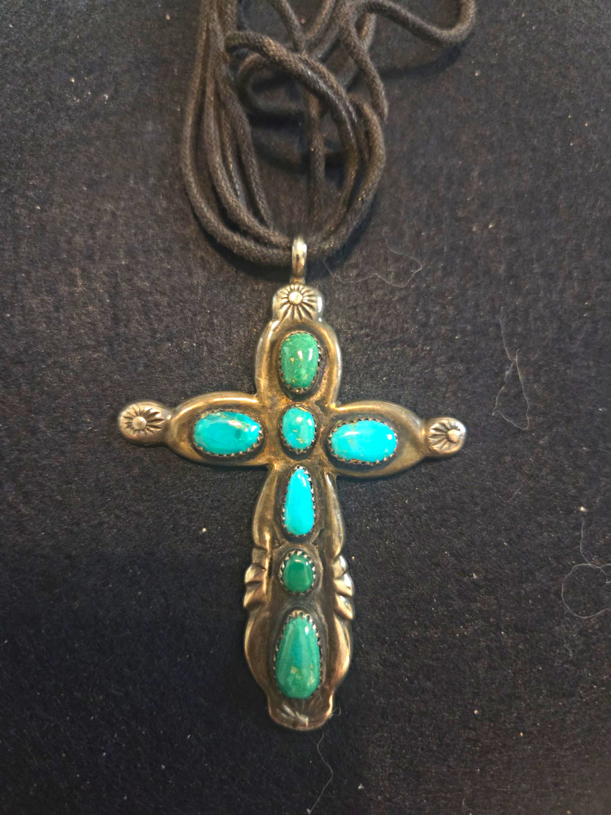 Historic Vintage Zuni Horace Iule Sterling Silver & Turquoise Cross Pendant