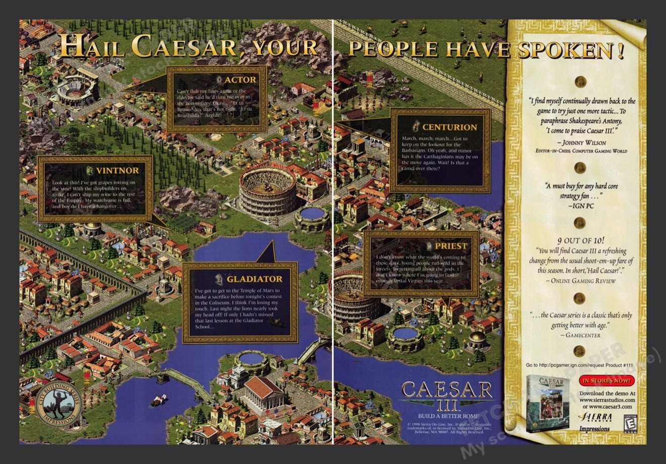 Caesar III 1990s Magazine Video Game Print Ad (2 pages) 1999
