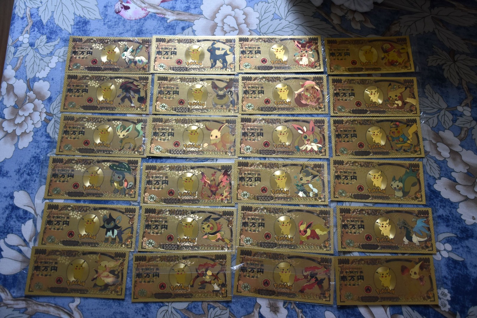 24k Gold Foil Plated Pokemon Banknote Pikachu Complete 24 PCS Collectible Card