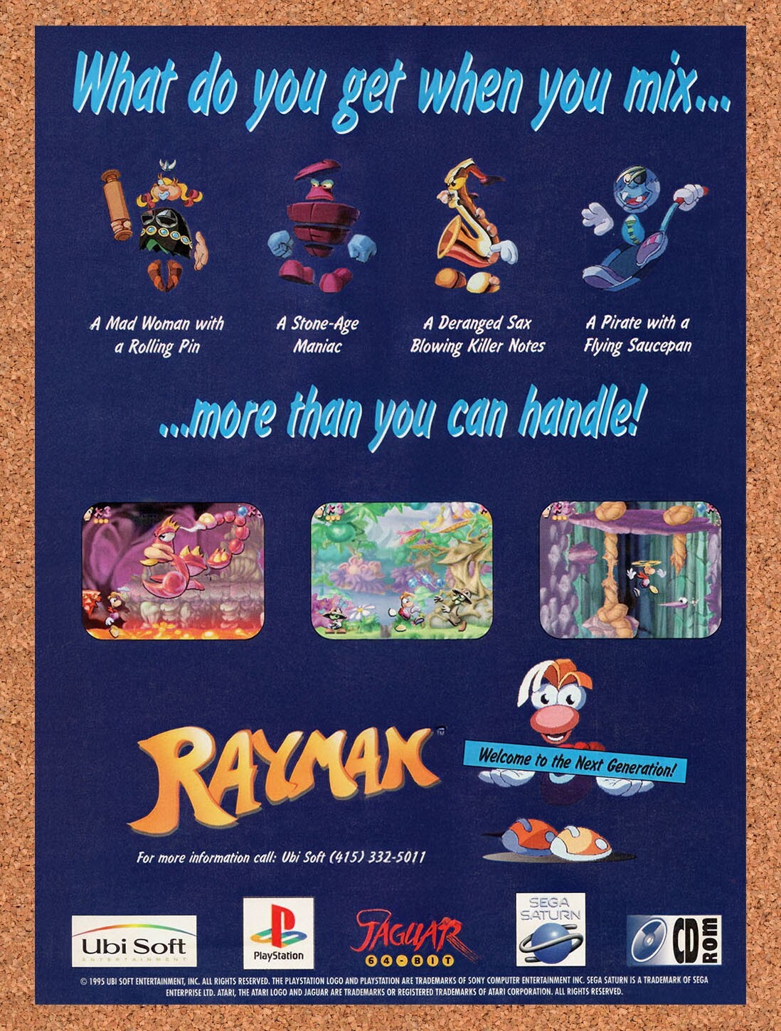 1995 Rayman Jaguar Original Advertisement / Retro Promo v2