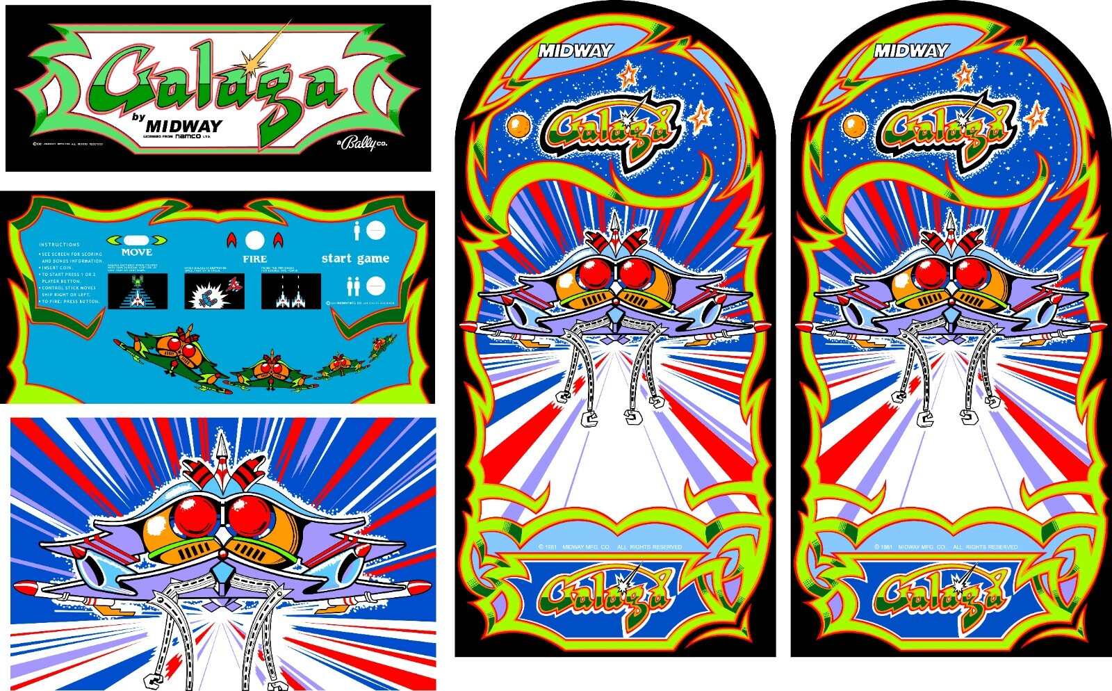 Galaga Arcade Game Side Art Kickplate 5pc Set Polycarbonate CPO Highest Quality