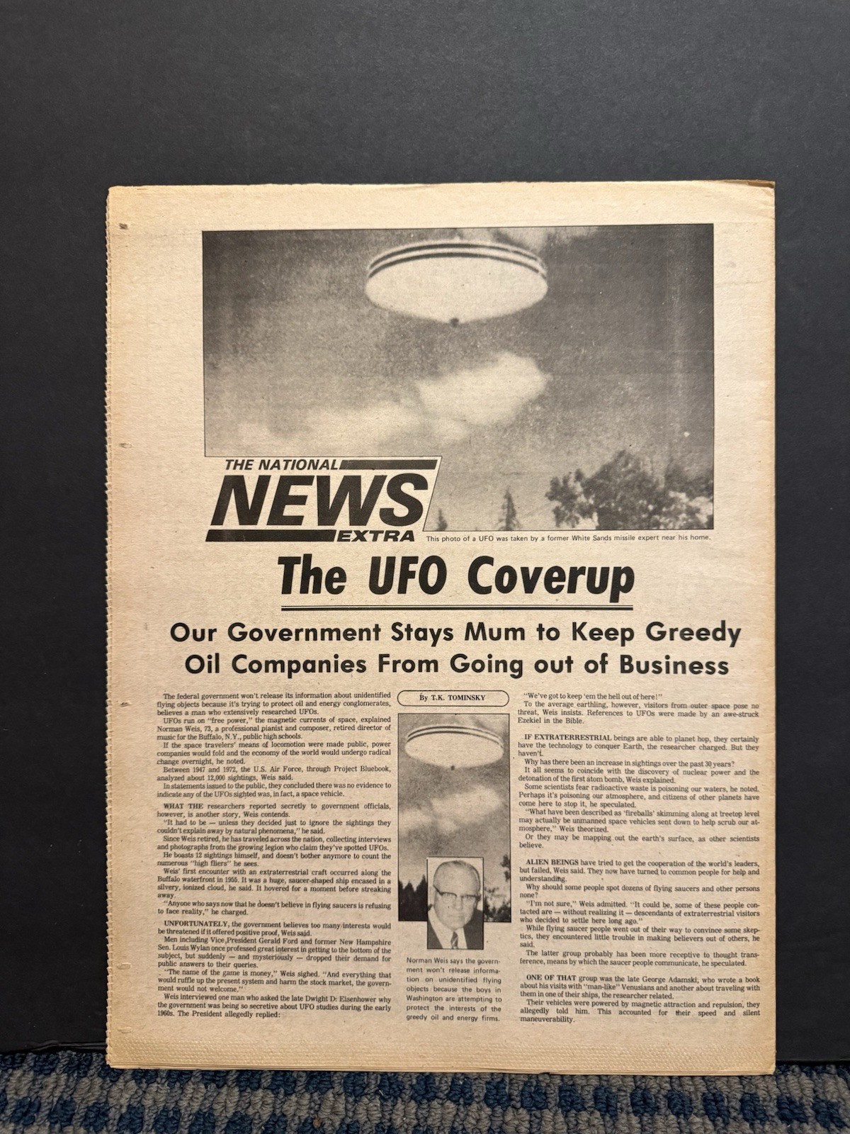 1974 The National News Extra Newspaper, The UFO Cover Up, Fattest Man (VRN10L)