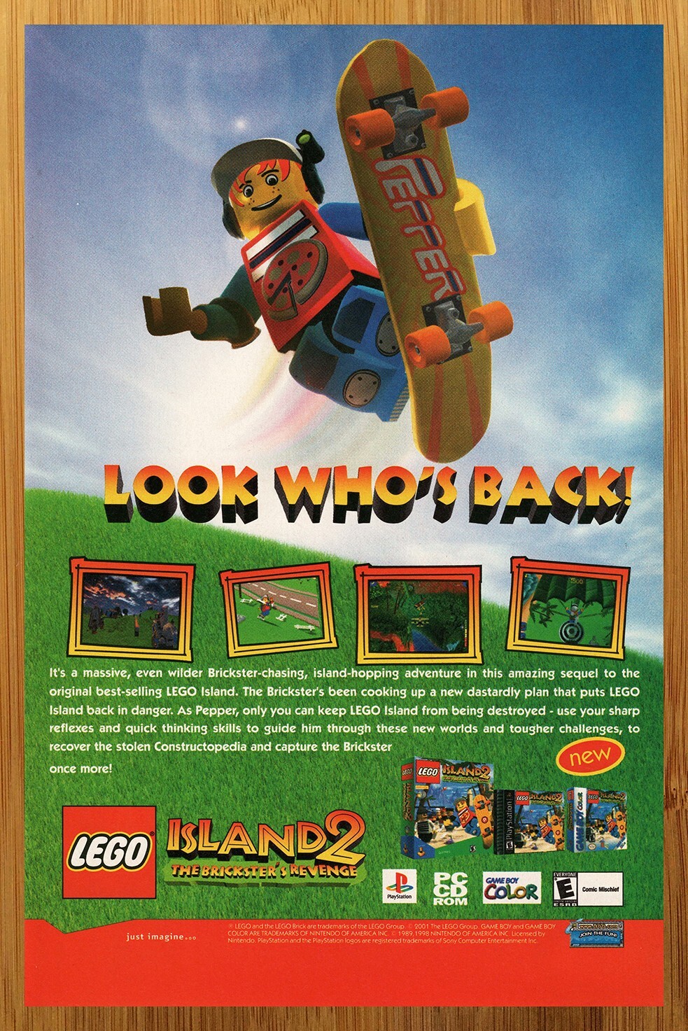 2001 LEGO Island 2: The Brickster's Revenge PC GBA GBC PS1 Print Ad/Poster Art