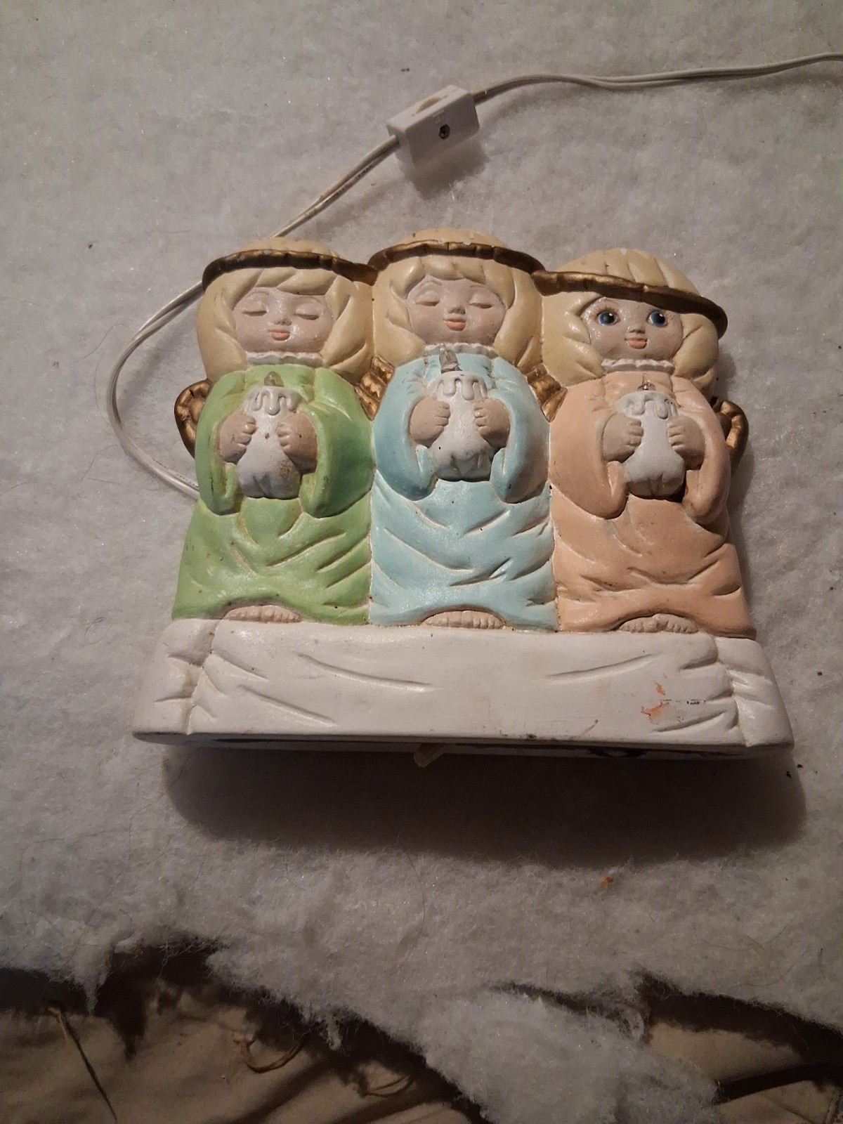 Vintage ceramic light up angel trio figurine, 1986 Nowells Mold