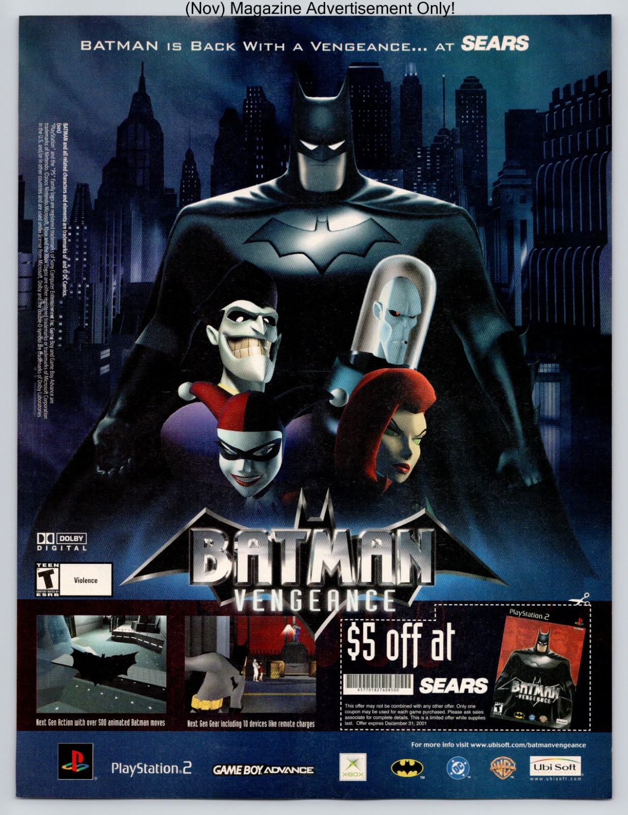 Batman Vengeance Ubisoft Sears Promotion PS2 Game Boy 2001 Advertisement