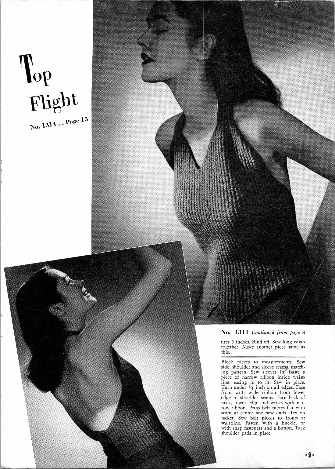 Vintage 1940s Women Top Flight Halter Top #1314 Knitting Pattern B&W Print AD