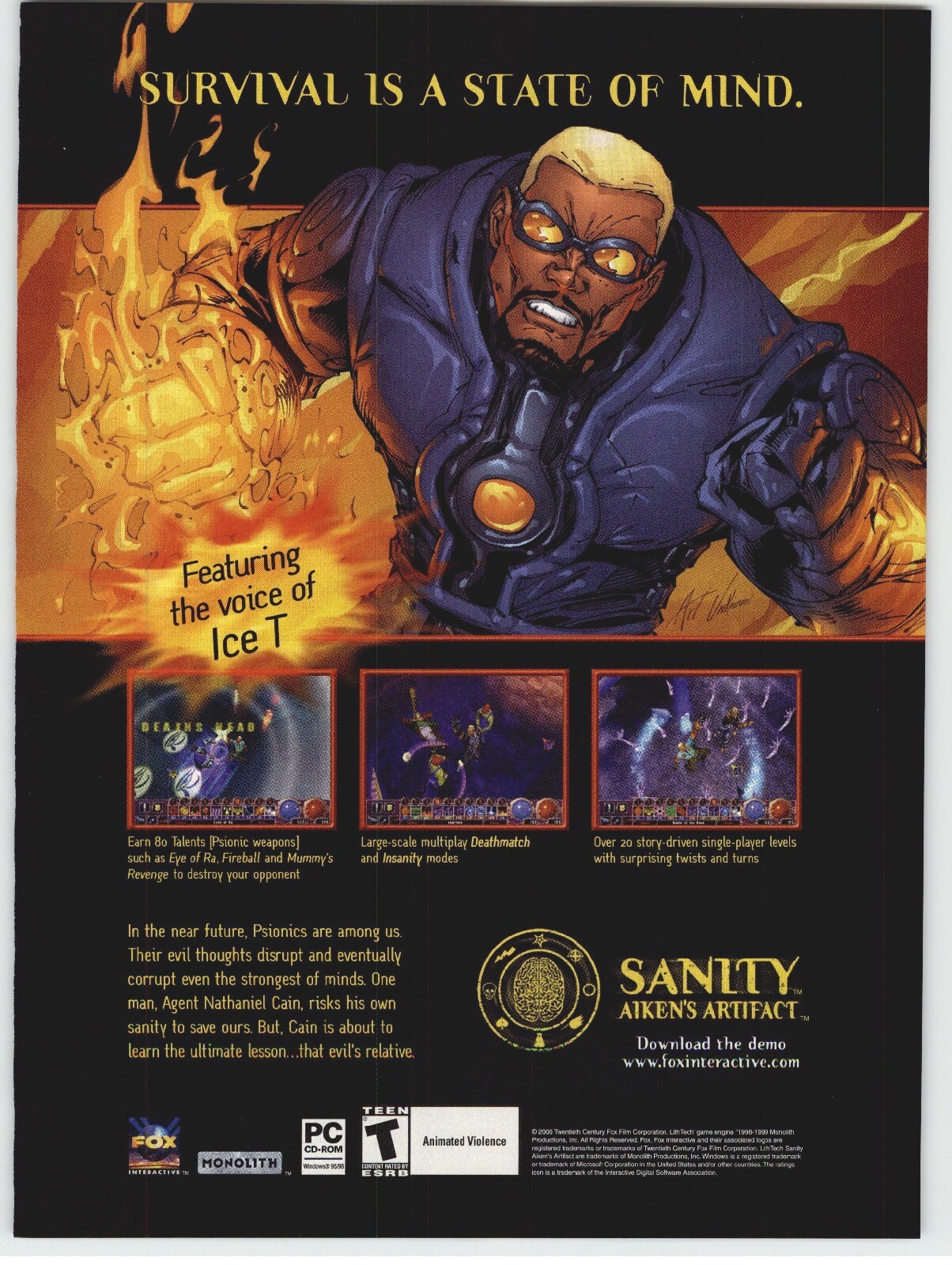 Sanity: Aiken's Artifact PC Video Game Art 2000 Vintage Print Ad Poster