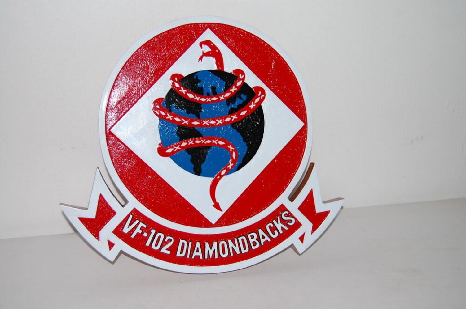 VF-102 Diamondbacks Plaque – 14” Hand-Carved Mahogany