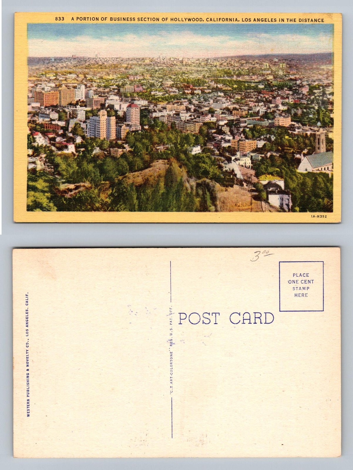 Hollywood, CA-California, Business Section Los Angeles Distance Vintage Postcard