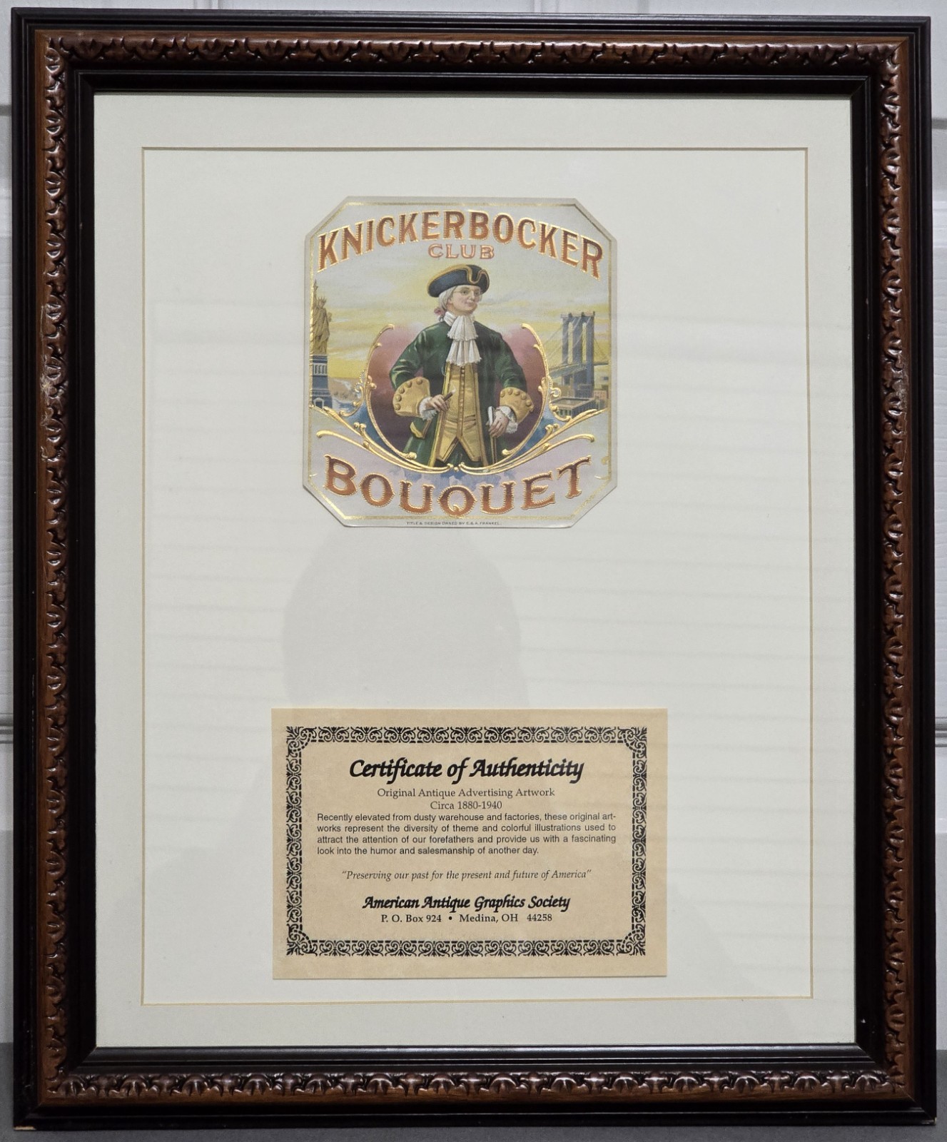 Vintage Knickerbocker Beer Advertisement Jack Ruppert Factory Framed with COA