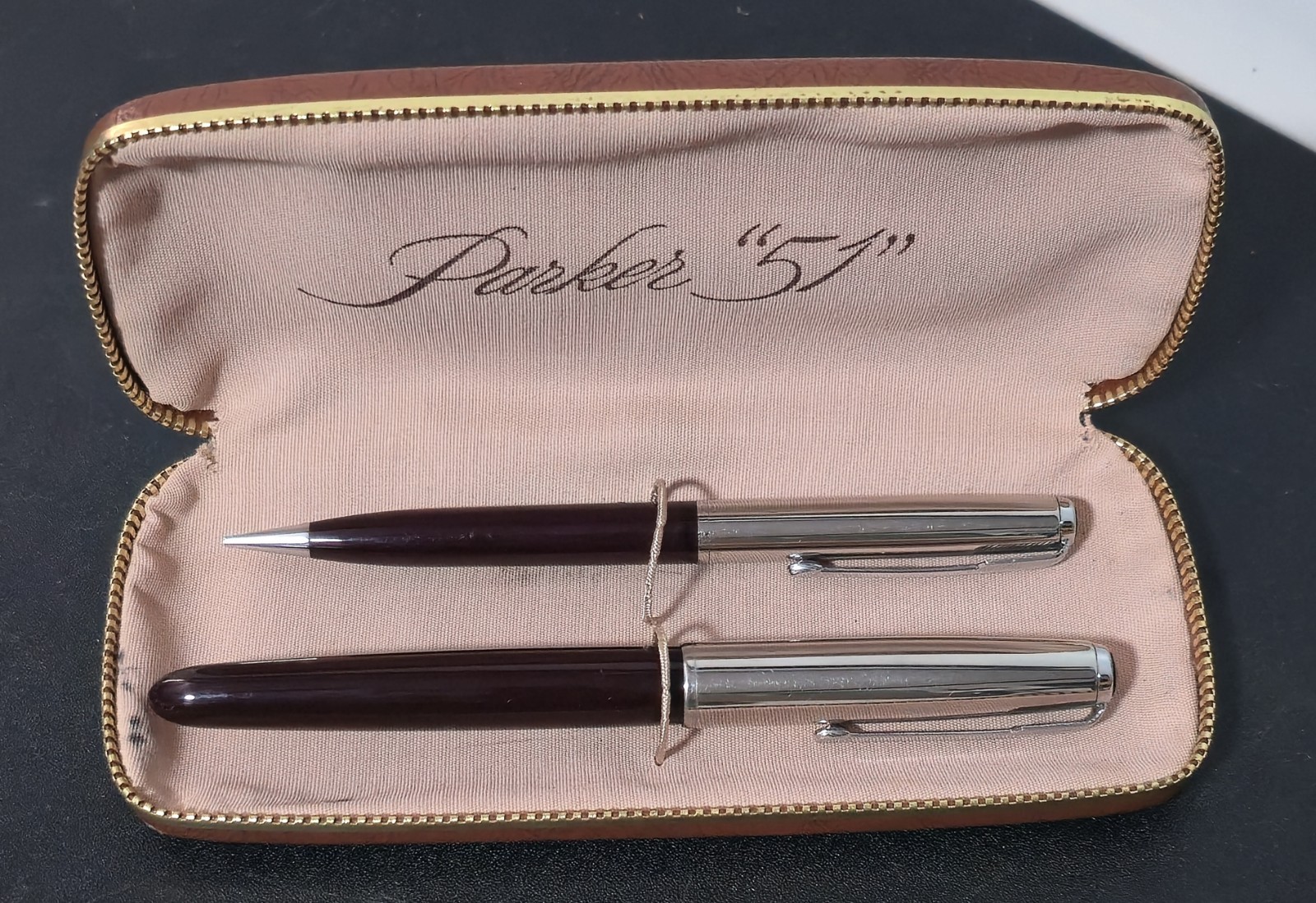 Vintage Parker 51  Pen Pencil Set Burgundy w/silver trim Original Box--1804.26