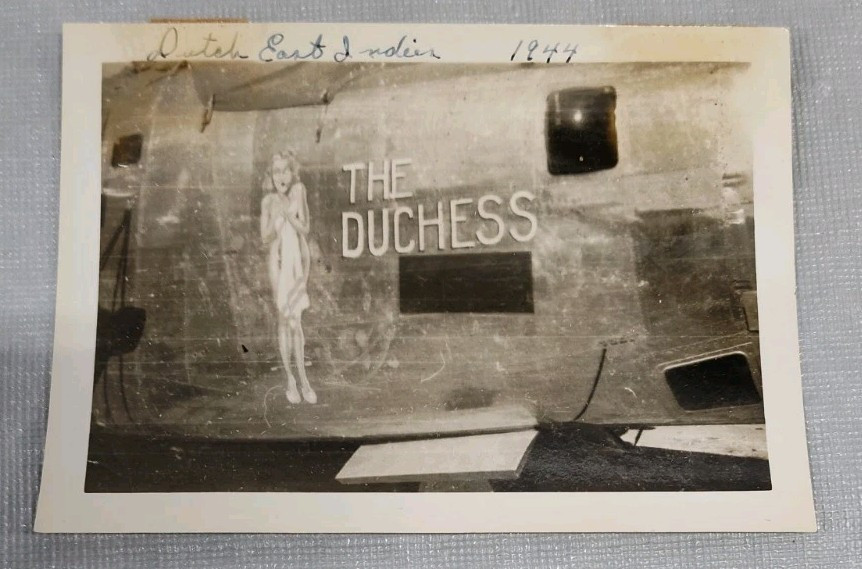 Vtg WWII 1944 The Duchess B-24 Bomber Nose Art Photo Pin-Up  Dutch East Indies 