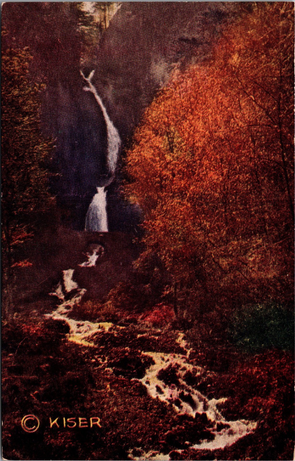 Postcard Wahkeena Falls Columbia River Oregon Fall Color Kiser Photo c1915 (E2)
