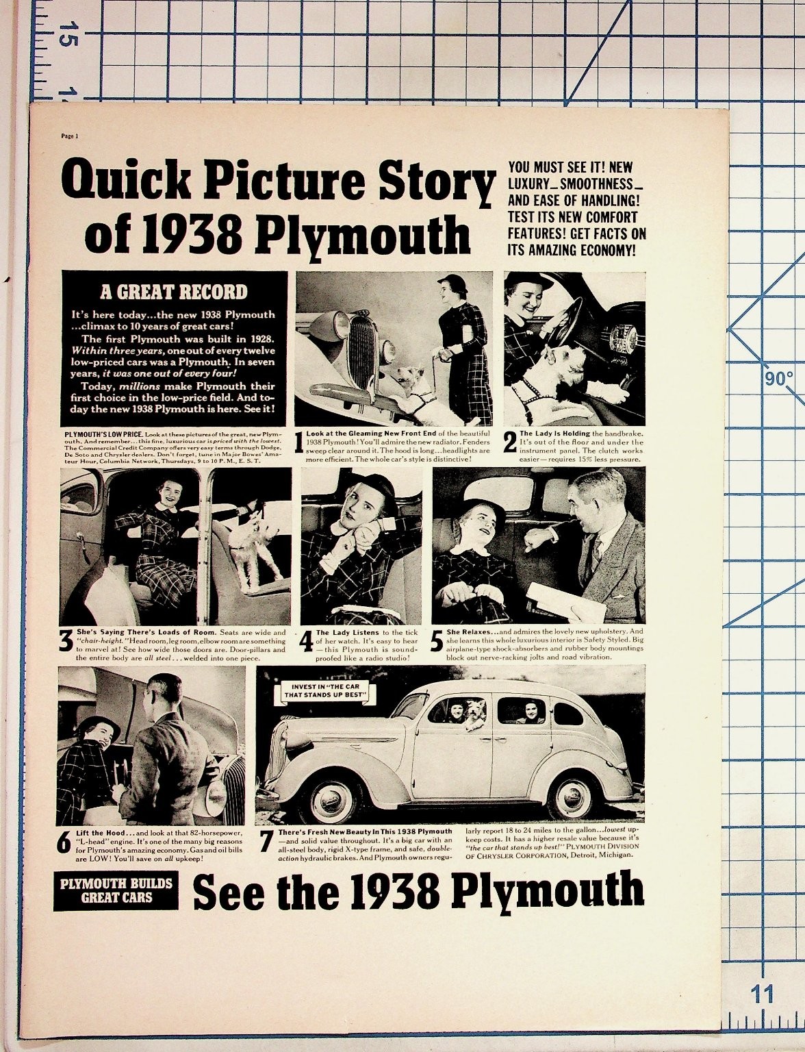 1938 Plymouth Car Original Magazine Ad Vintage Automobile History Ephemera