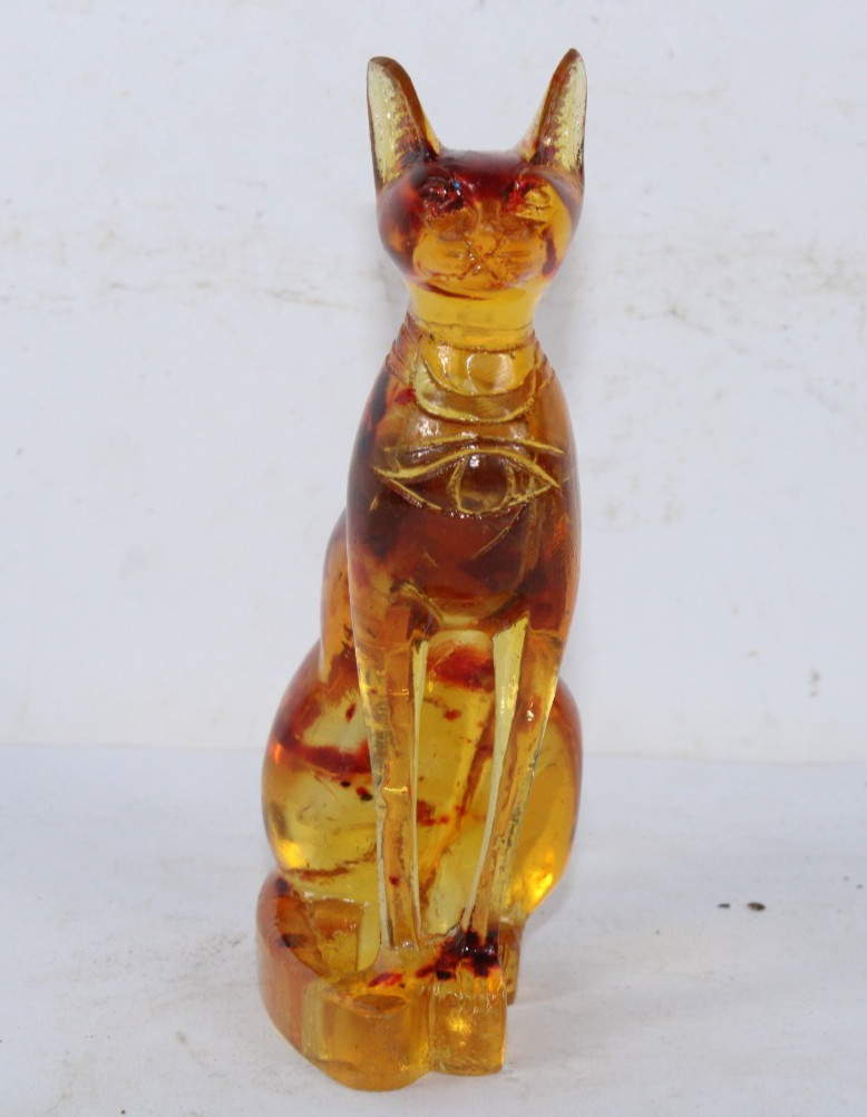 RARE ANCIENT EGYPTIAN ANTIQUE Bastet  Cat Bast Statue Amber Stone Egypt History