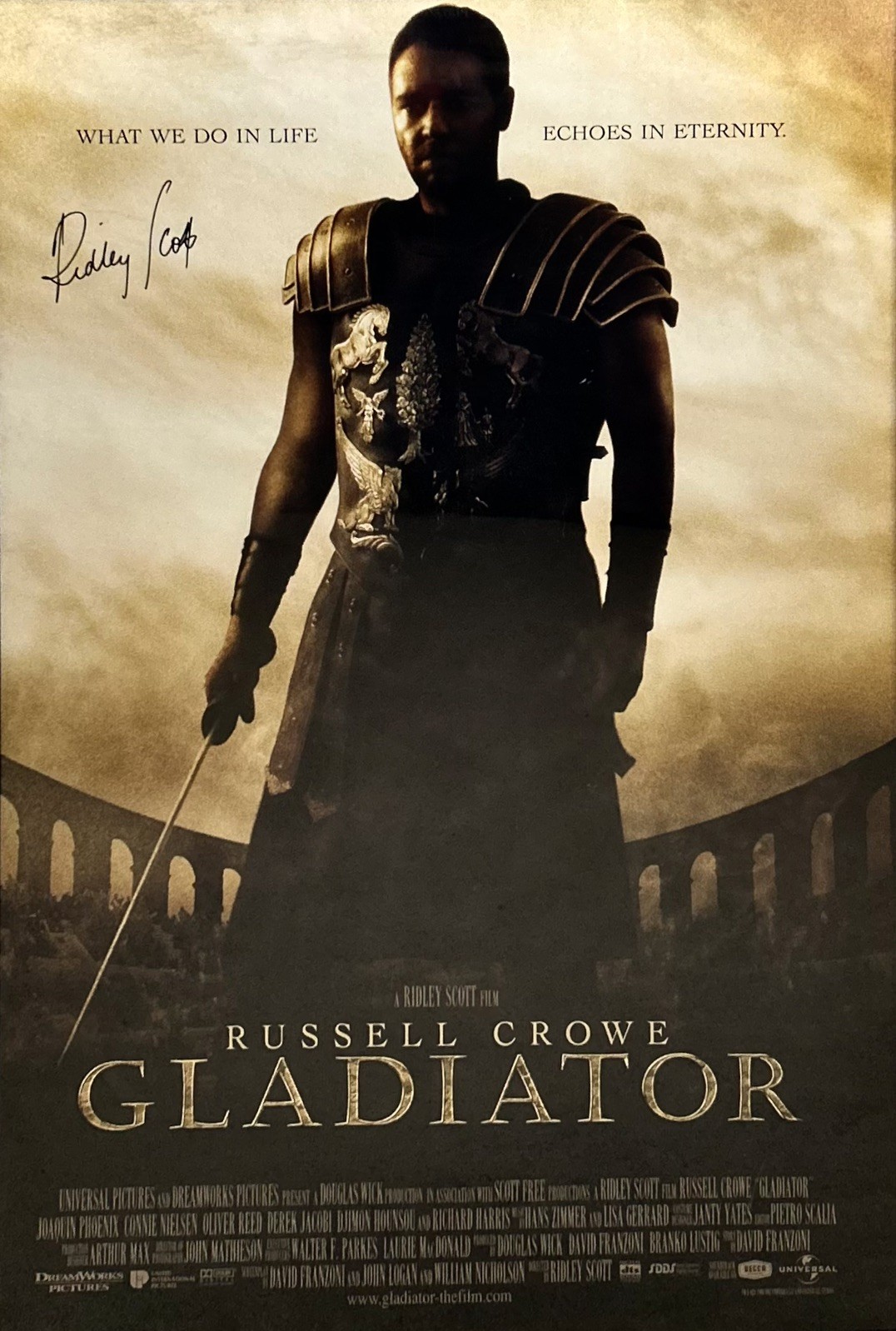 Gladiator Movie  Ridley Scott Signed Theatrical Poster  Very Rare Authentic 