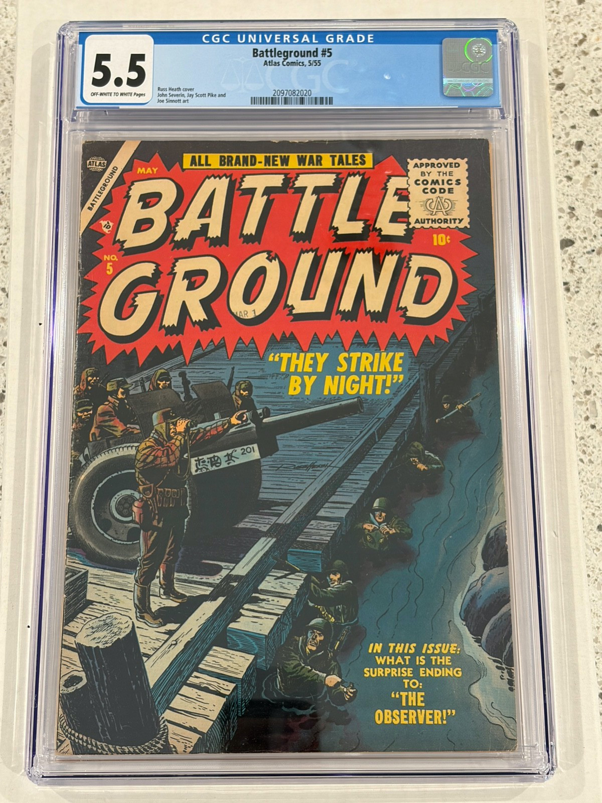 Battleground #5 CGC 5.5 OW-WT Atlas 1955 Russ Heath war cover 2nd best census