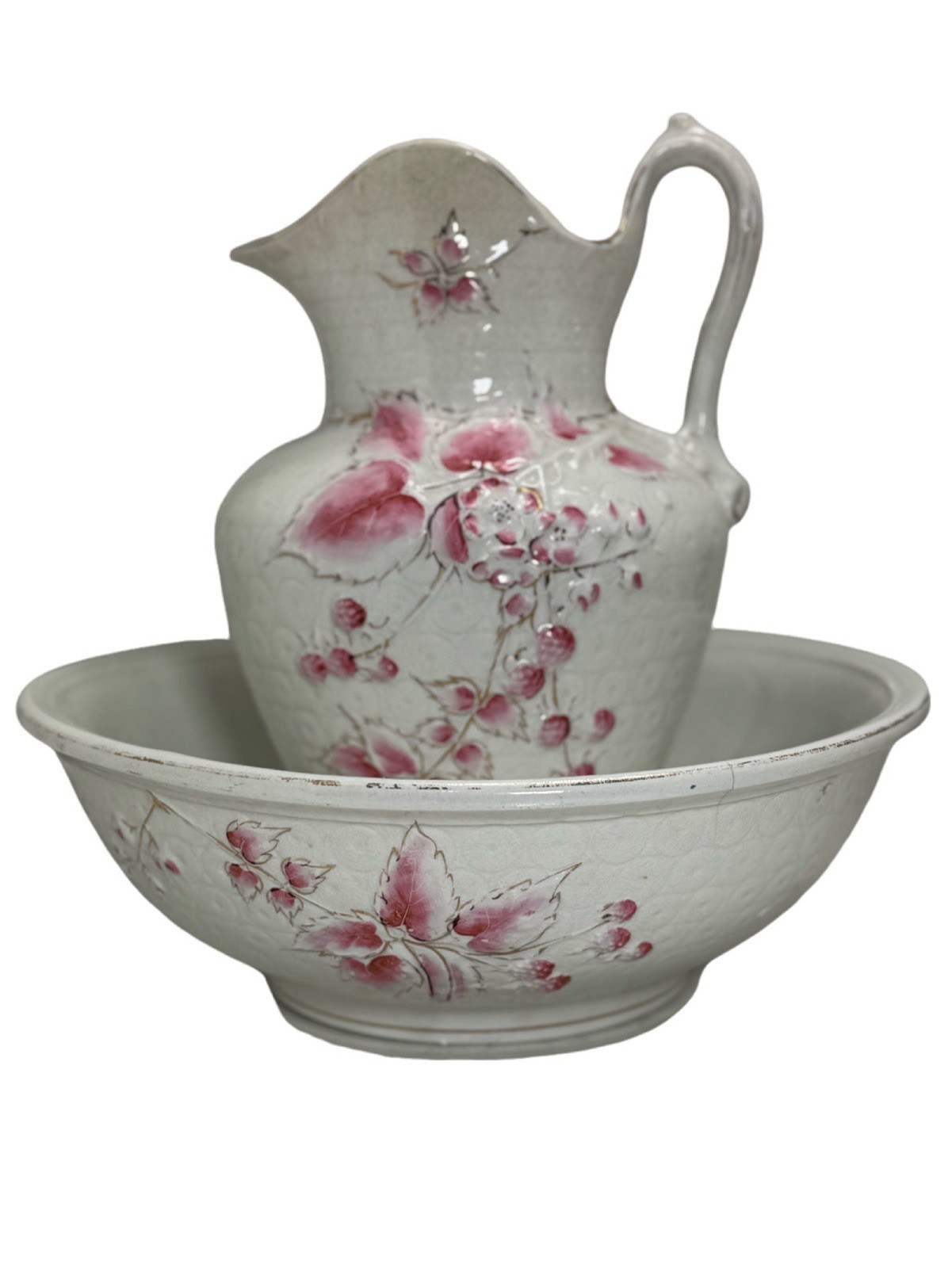 ATQ Royal Ironstone Warranted Chamber Pitcher & Wash Basin Porcelain 1894-1901