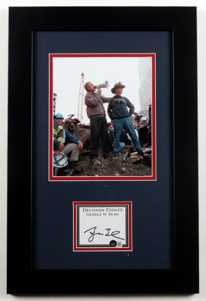 George W. Bush Signed Auto Ground Zero Custom Framed Cut Display 16x24 BAS COA