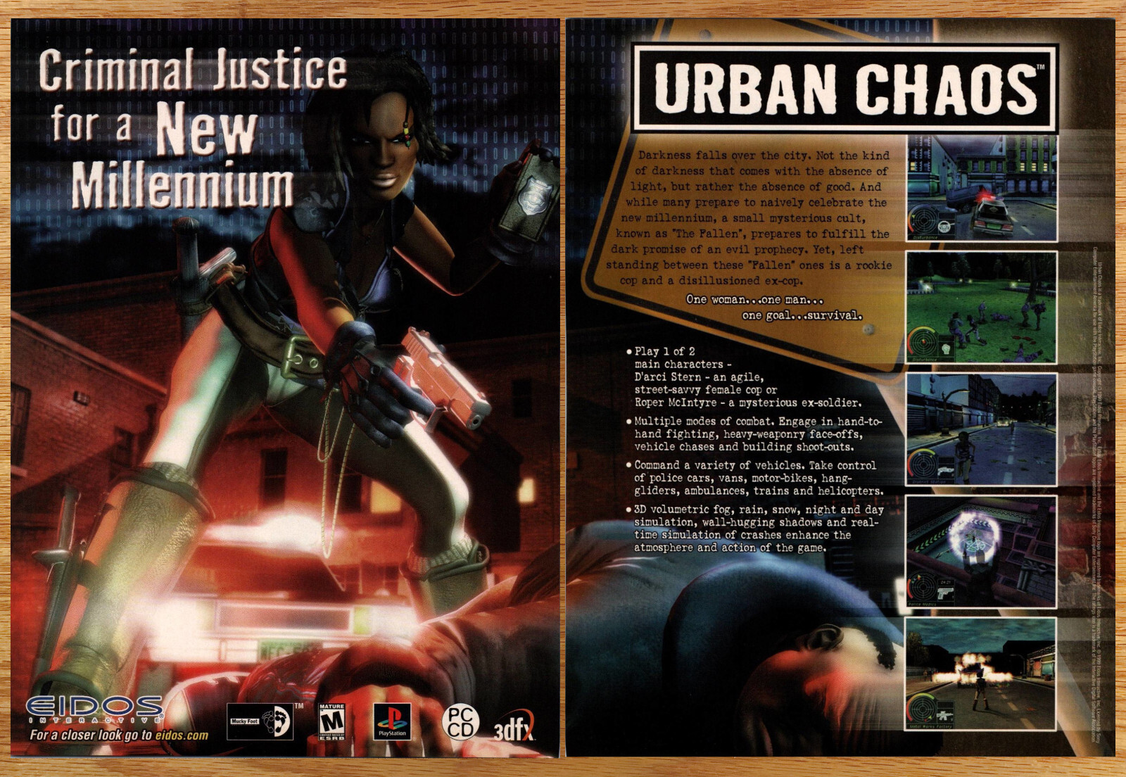 Urban Chaos Eidos Criminal Justice - 2 Page Video Game Print Ads Poster Art 2000