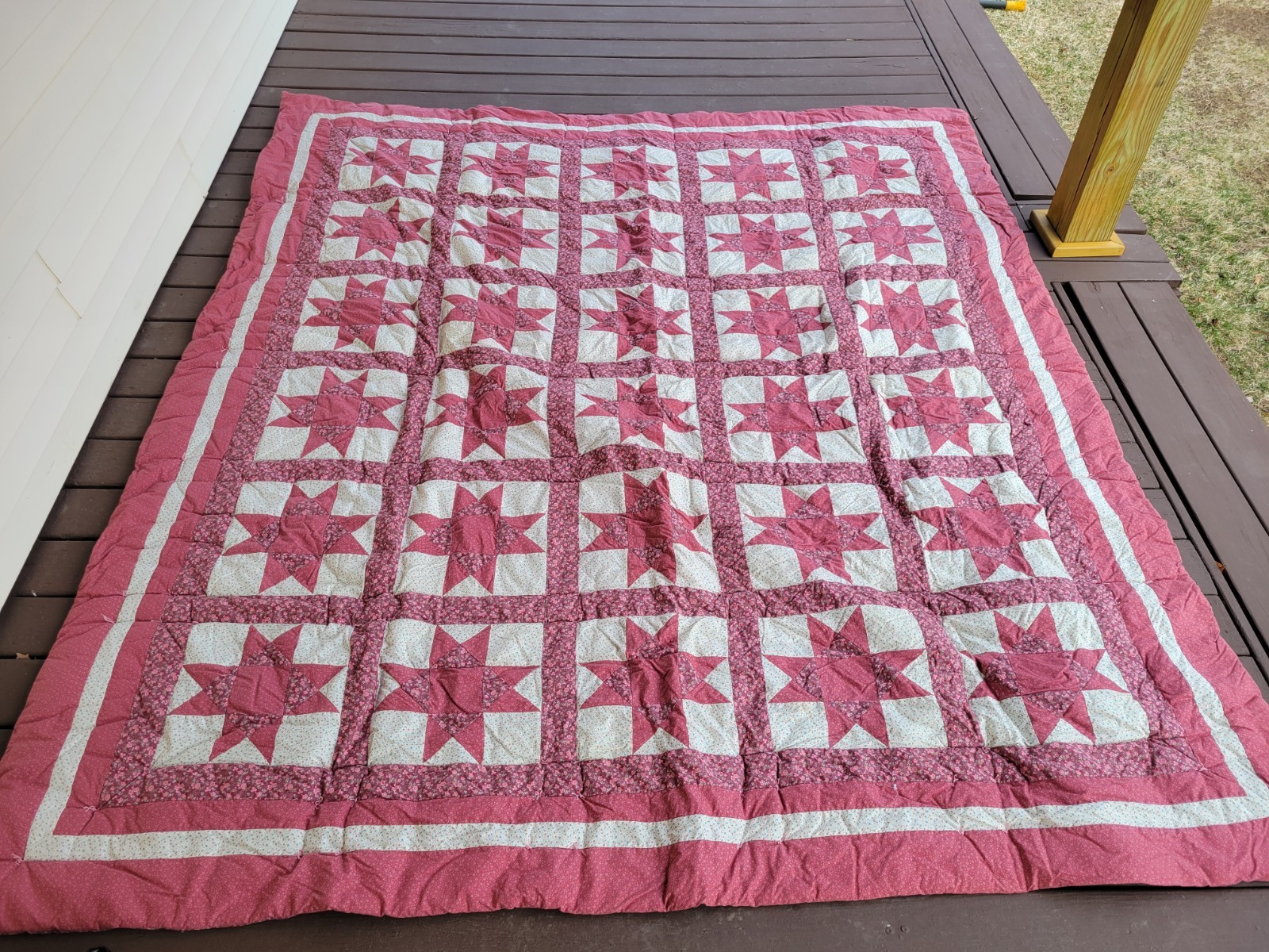 8ft 10.5in X 7ft 9in Handmade Farm Quilt Bed Spread Double Aster Or Checkerboard