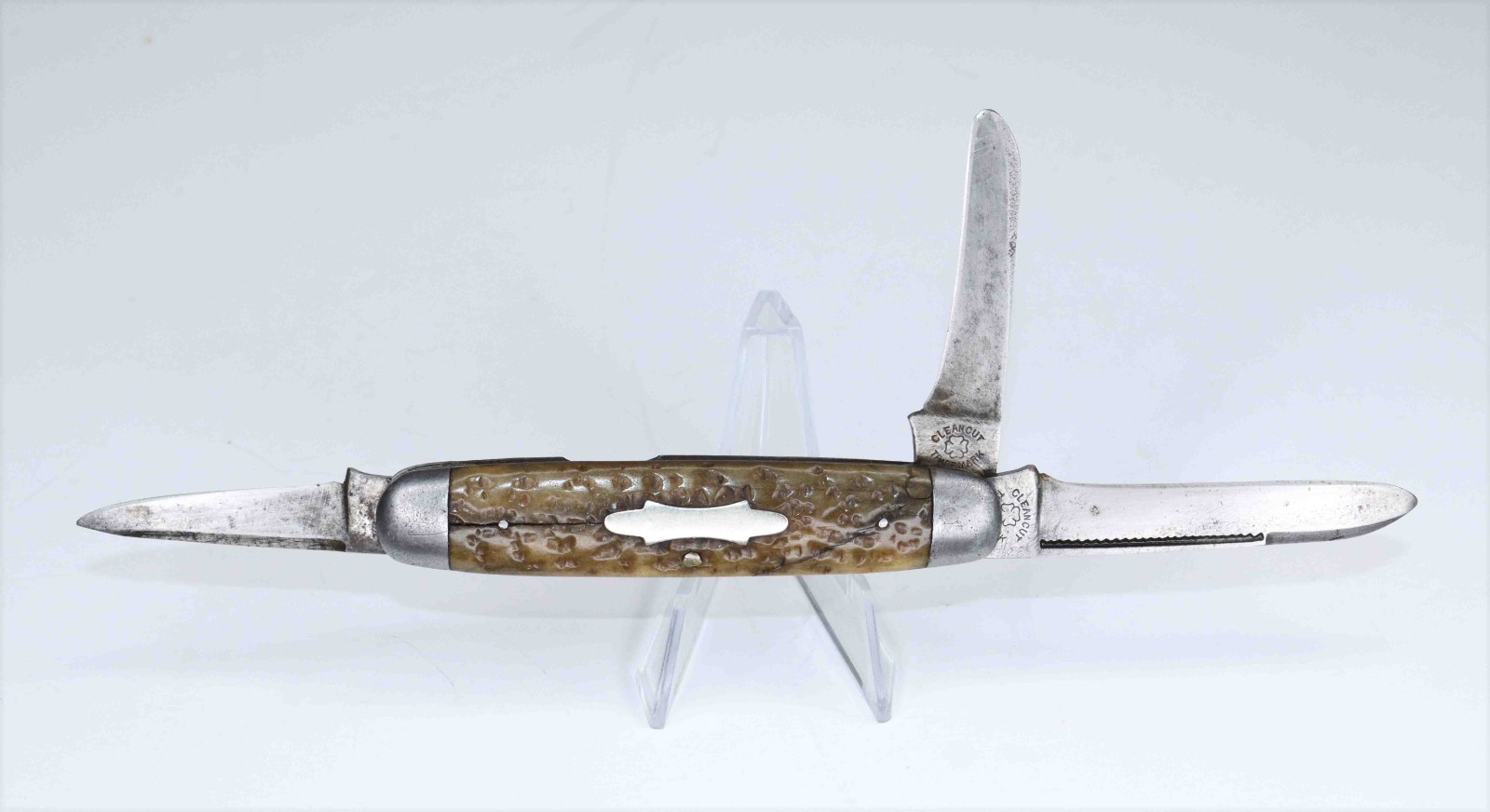 Rare Vintage CleanCut Shamrock Tools USA 3 Blade Pocket Knife    Cracked Handle