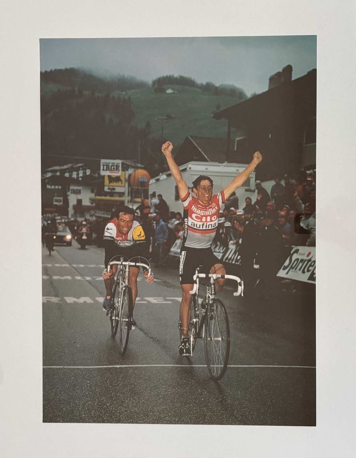 Vintage Pro Cycling Finish Line Victory Photo Poster 20x28 Alpine Race