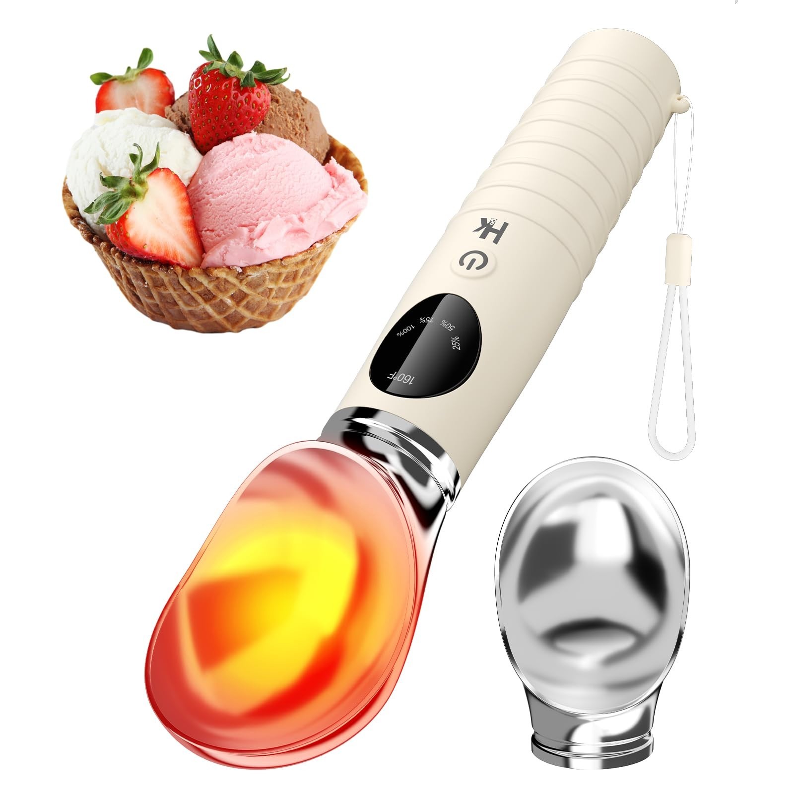 Heated Ice Cream Scoop Rechargeable with 4-Temp Settings, LED Display, IPX6