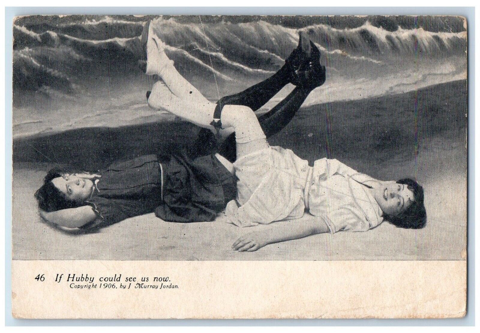 c1910\'s Two Girls Lying At Beach Surf Romantic By Murray Jordan Antique Postcard