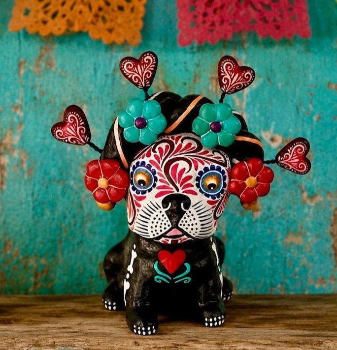 Day of the Dead Dog, Altar Ofrenda Decoration, Mexican Pottery, Skeleton Puppy