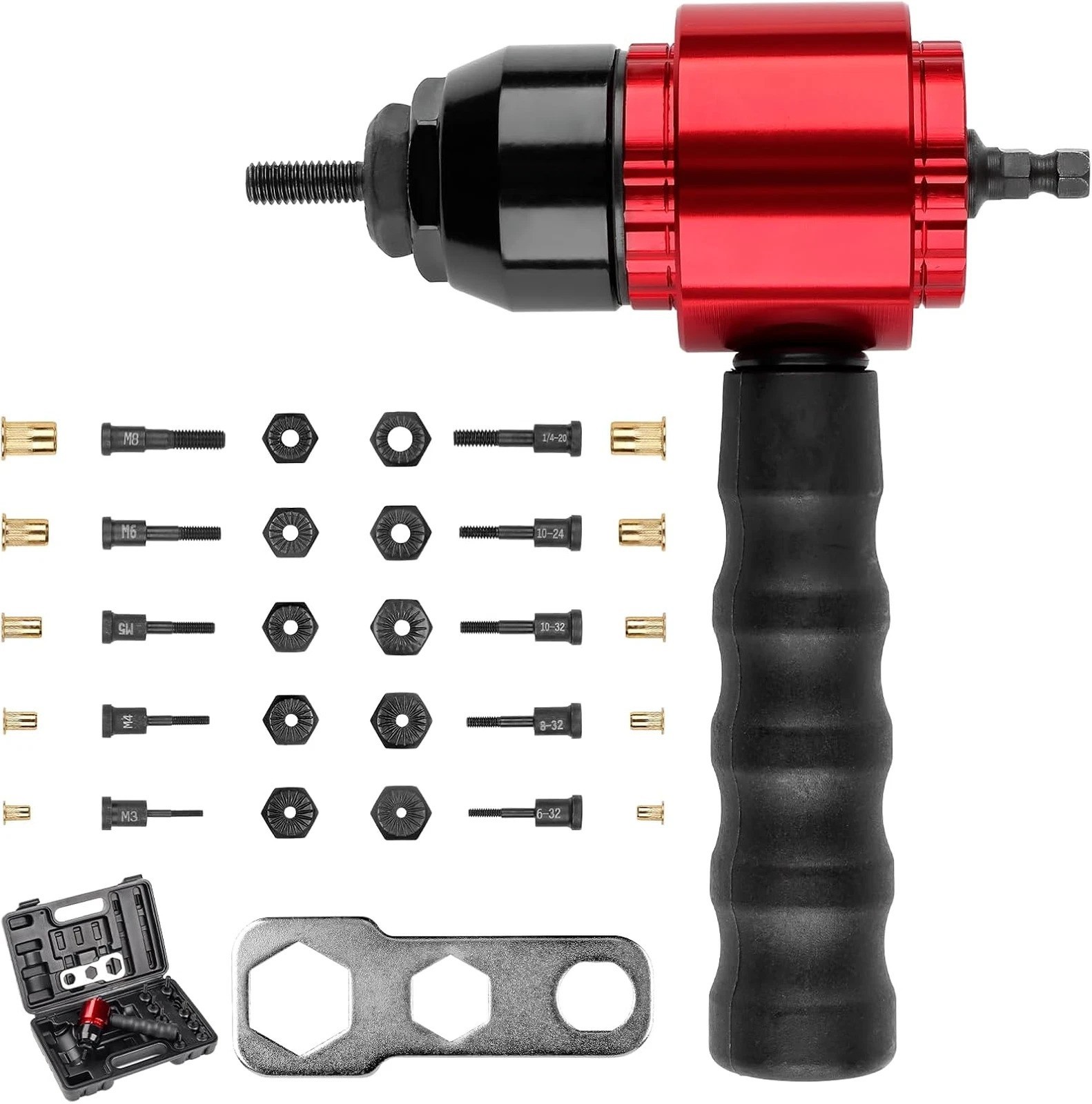 Rivet Nut Tool Kit for Drill and Ratchet, 10 Mandrels, 50 Rivet Nuts, Compact