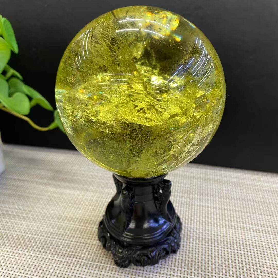 2.2lb Top Natural Rainbow Citrine Quartz Sphere Carved Crystal Ball Reiki Gem