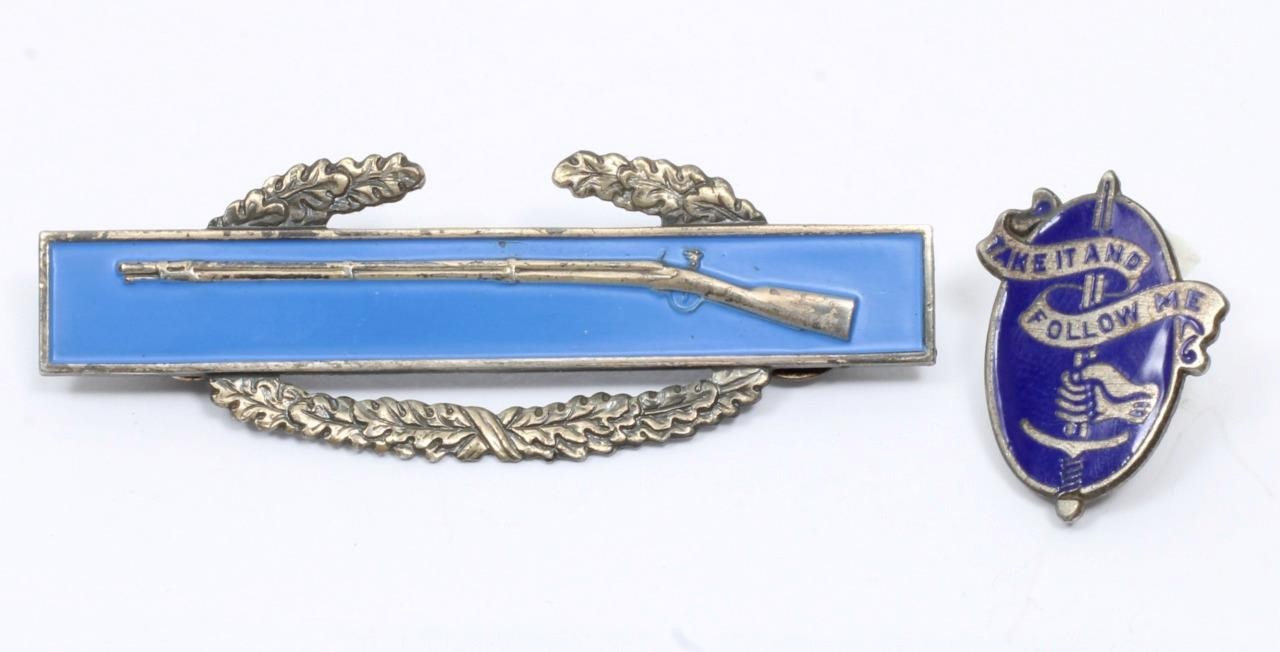Vintage WWII Sterling CIB Combat Infantry Badge + Infantry School Badge NICE