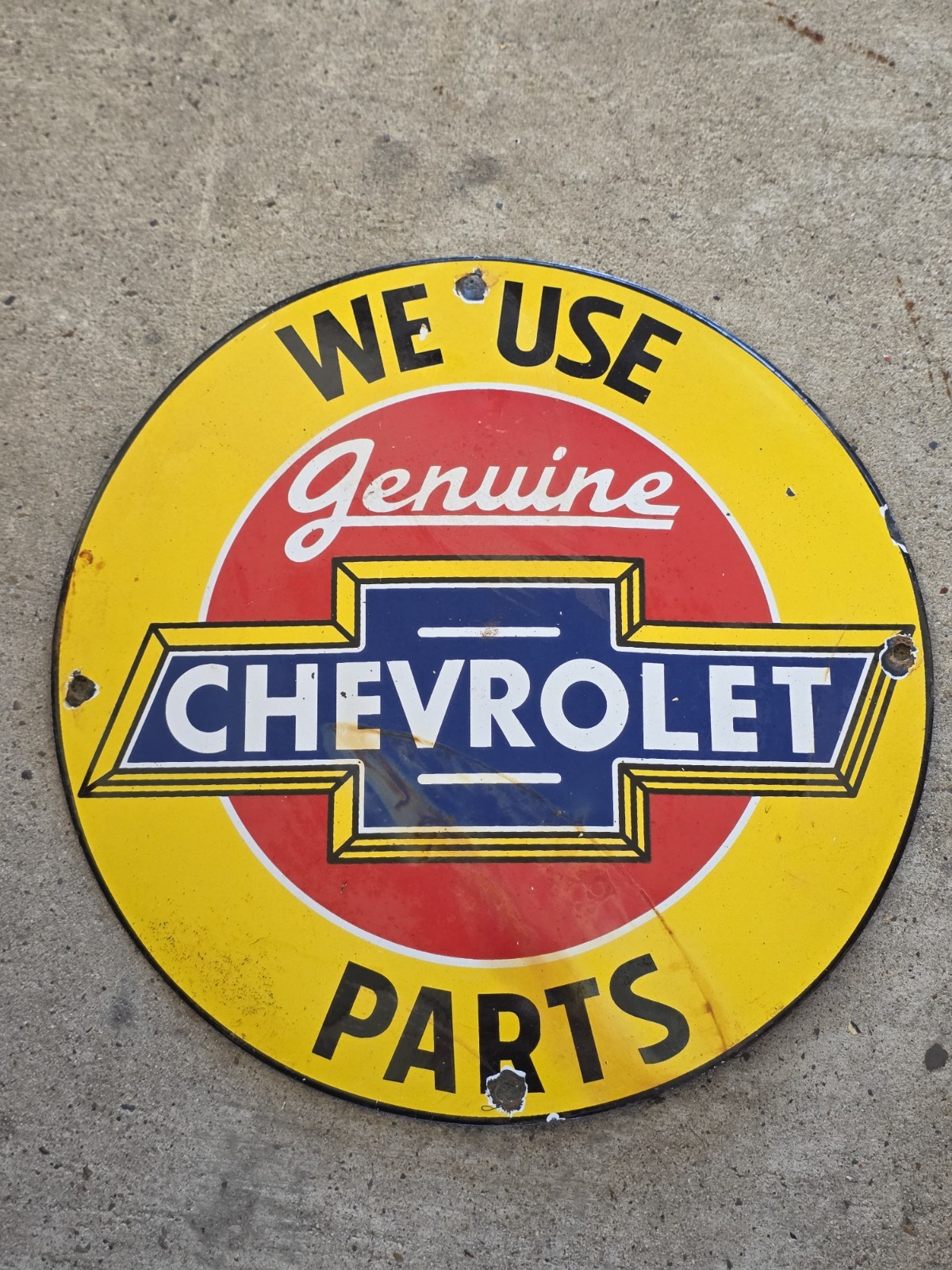 VINTAGE WE USE GENUINE CHEVROLET PARTS  PORCELAIN SIGN 12