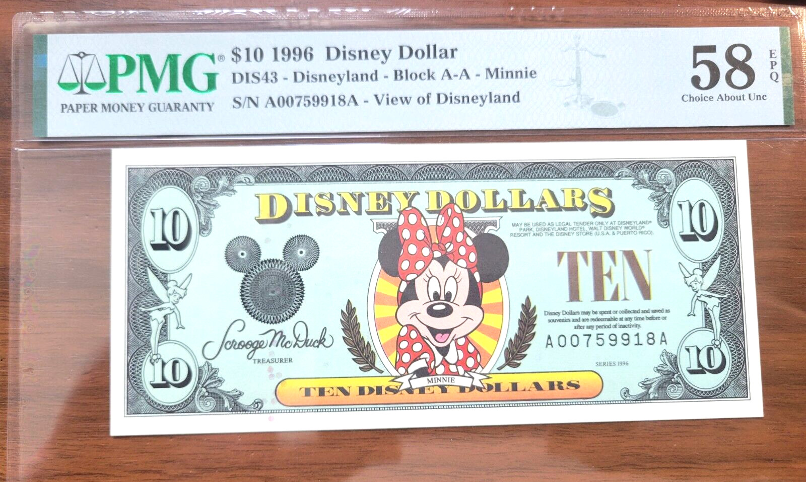 1996 A $10 MINNIE MOUSE DISNEY DOLLAR