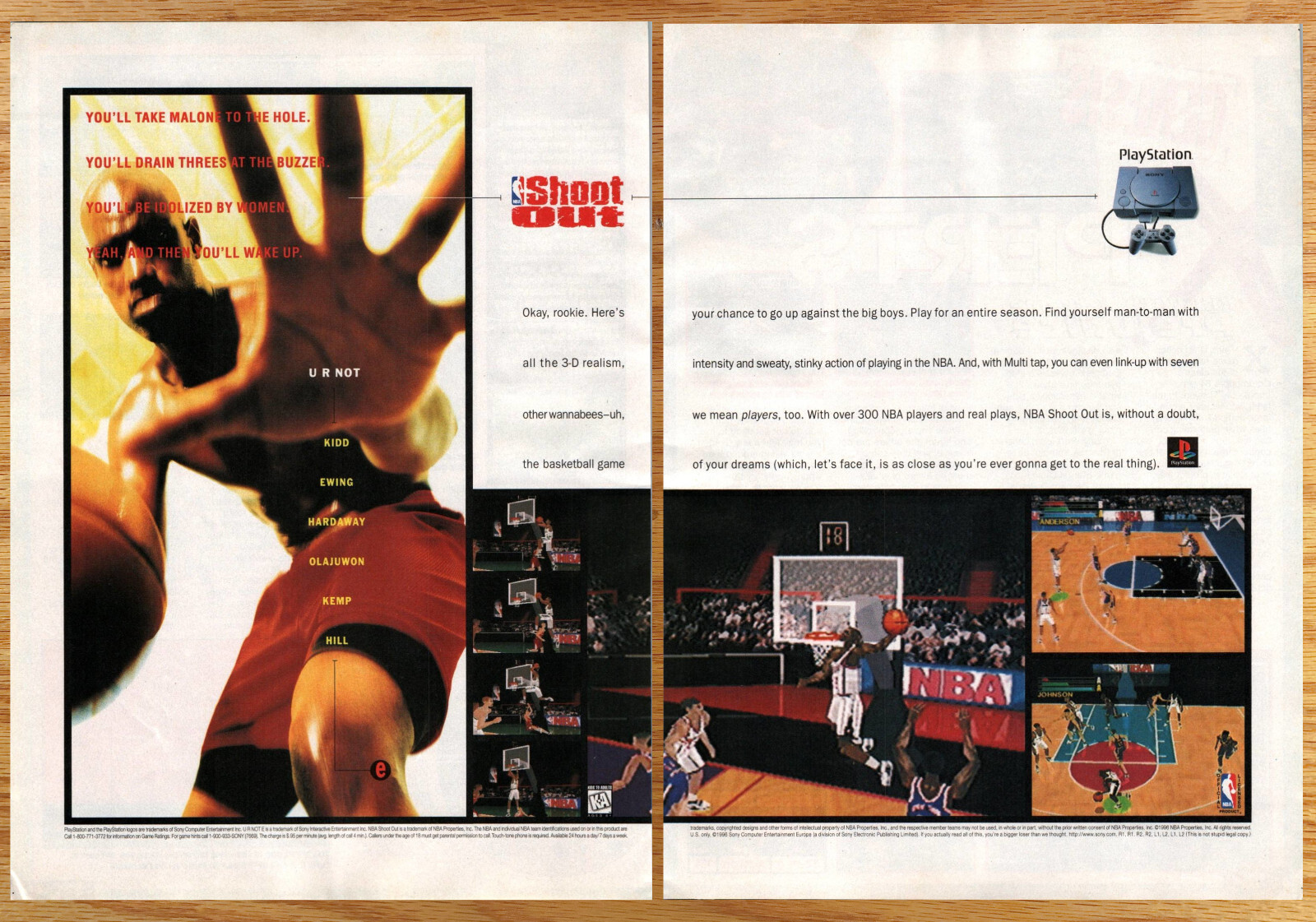NBA Shoot Out Sony PS - 2 Page Game Print Ad / Poster Promo Art 1996