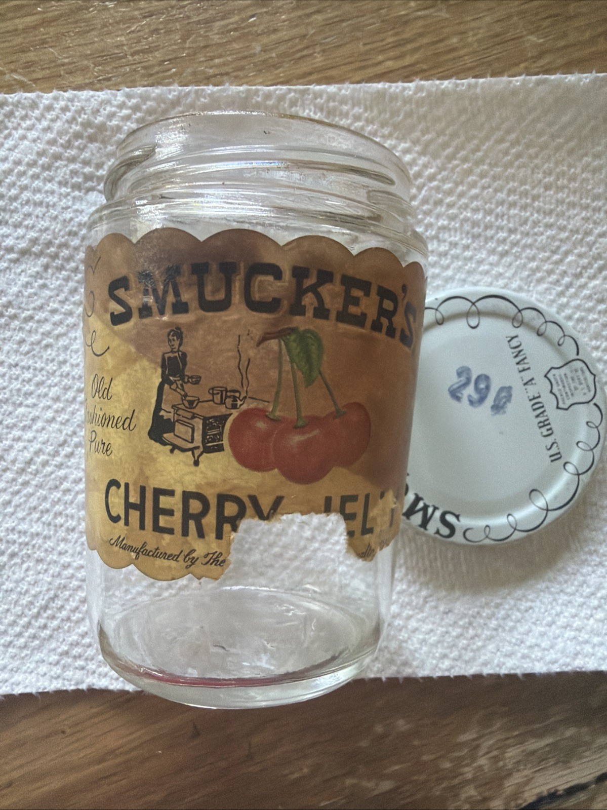 HTF Vintage Smuckers Cherry  Jelly jar Small Grade A fancy Empty Collectible .29