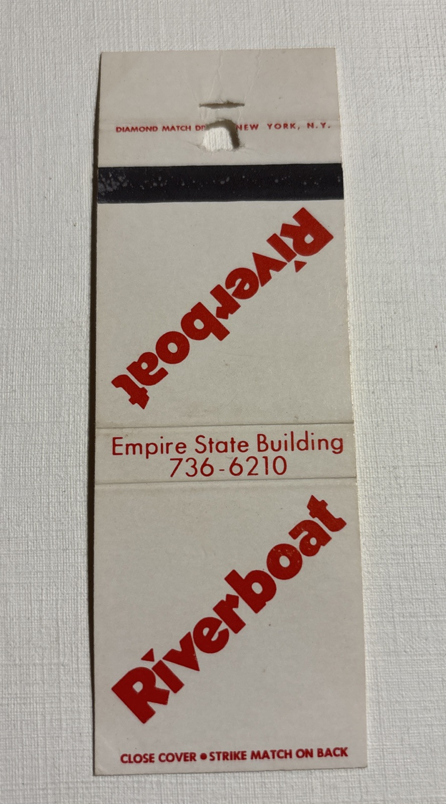 Matchbook Cover, Mark Twain’s Riverboat Restaurant, Empire State Building NYC