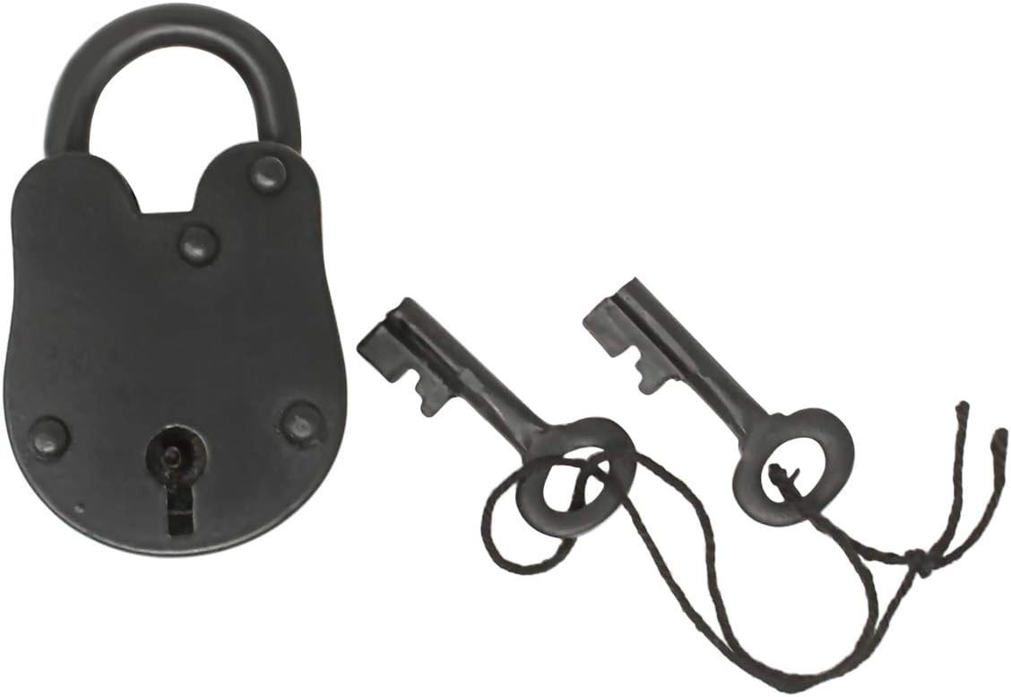 Nautical Cove Antique Solid Iron Lock with Skeleton Keys - Pirate Treasure Lo...