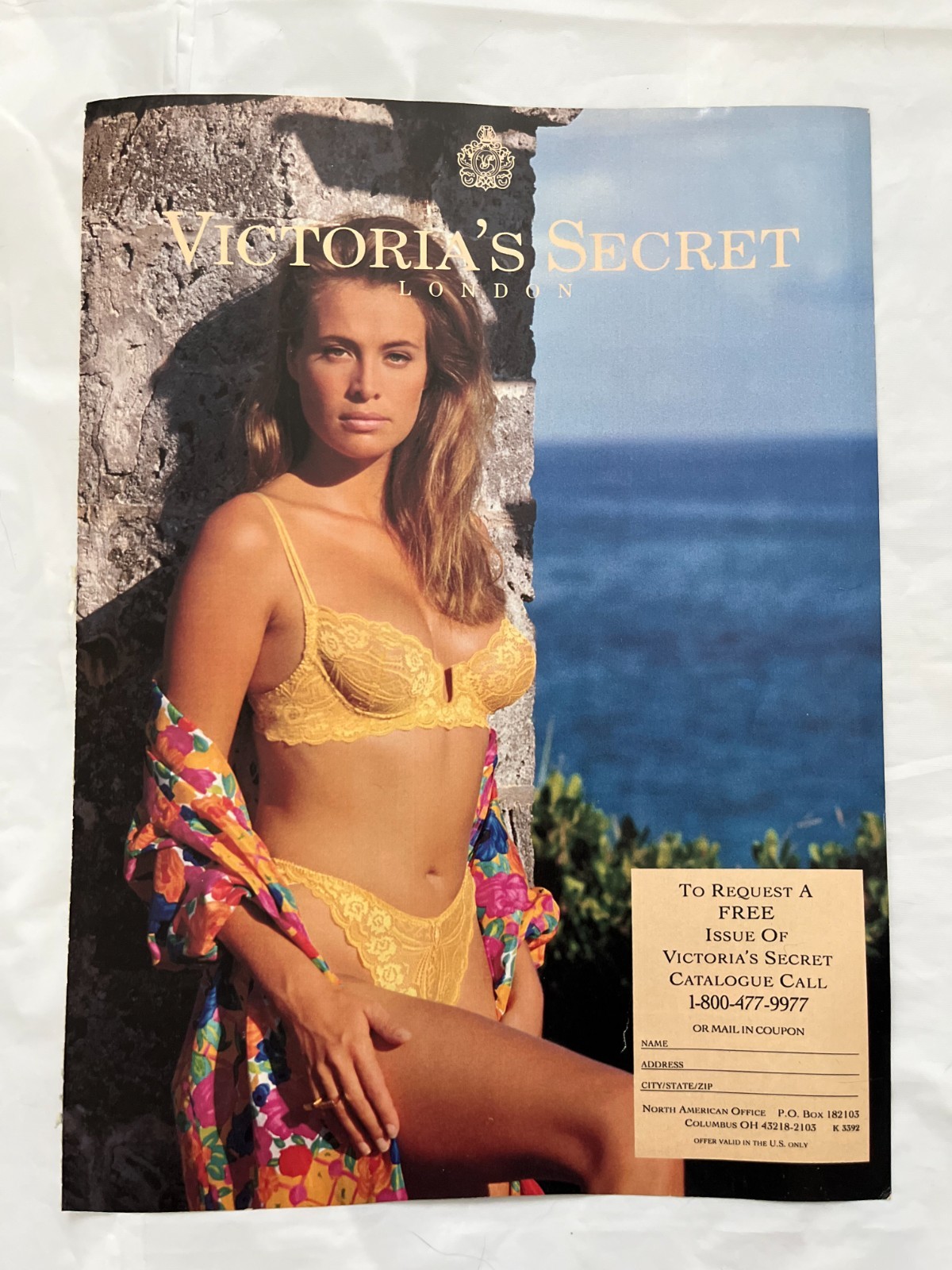 1992 Victoria's Secret London Catalog Magazine Ad - Woman in Yellow Lingerie