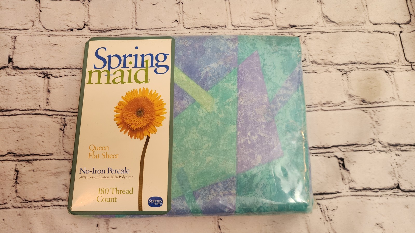 NOS 90\'s Vintage Springmaid Queen Size Flat Sheet Iced Marble Blue