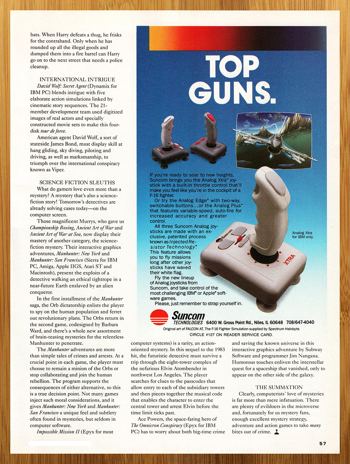 1990 Suncom Analog Xtra Flight Joystick Controller Vintage Print Ad/Poster F-16