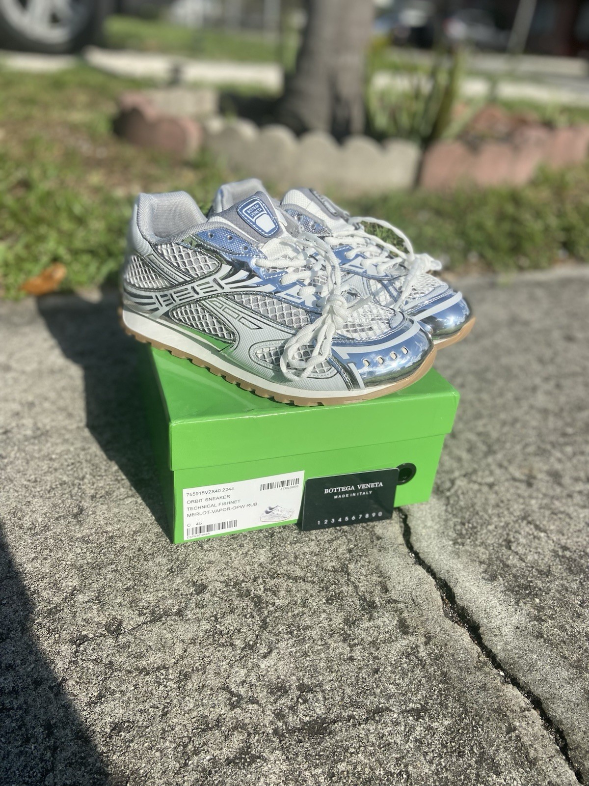 Bottega Veneta Orbit Sneakers Silver/White, Size 11 US 45 EU
