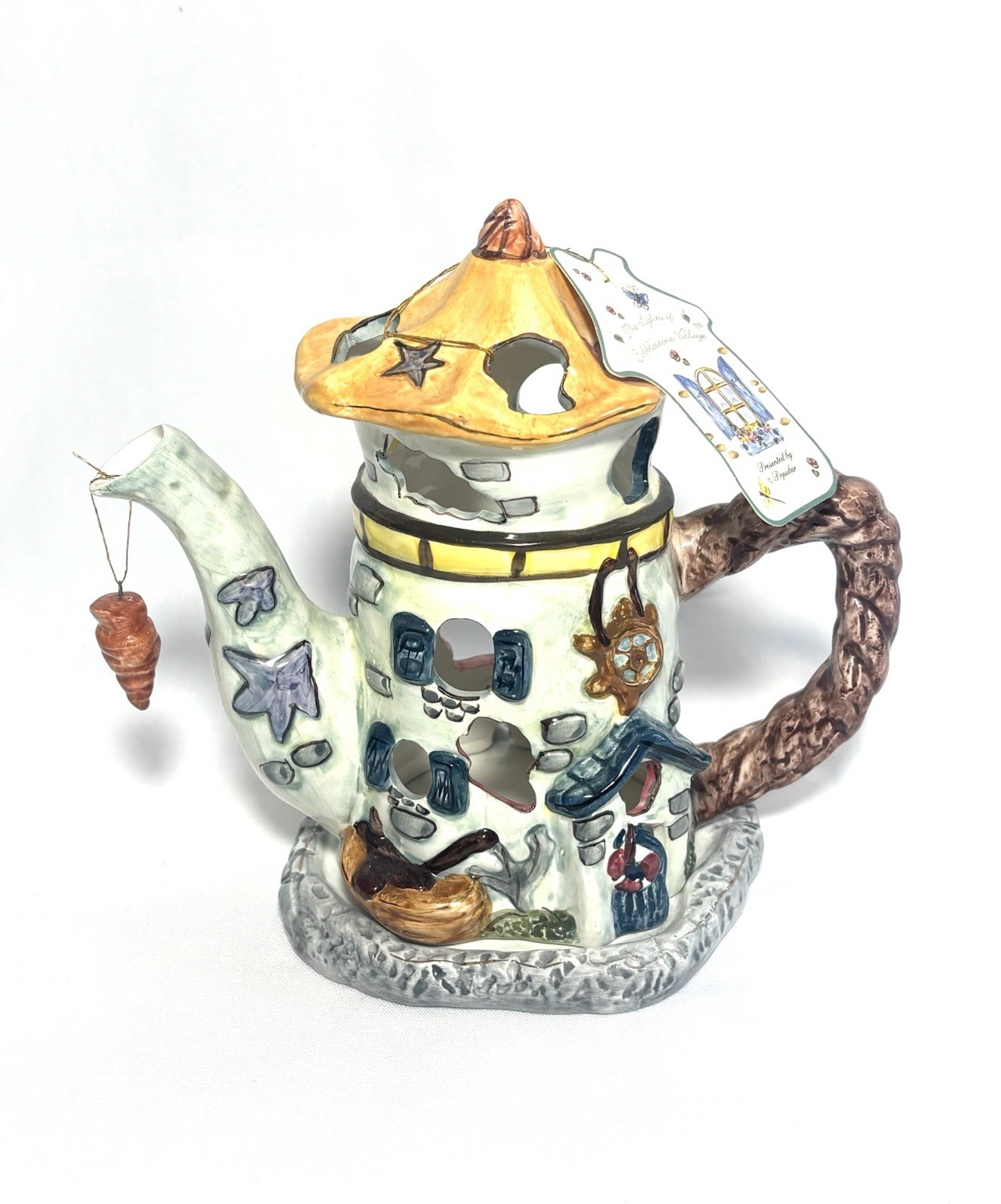 Vintage Whimsical Teapot Gazebo Candle Holder 2 Piece Ceramic Tea Light Decor