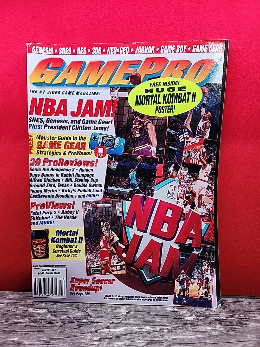 Vintage GamePro Magazine March 1994 NBA Jam Sonic 3 Mortal Kombat II W/ POSTER